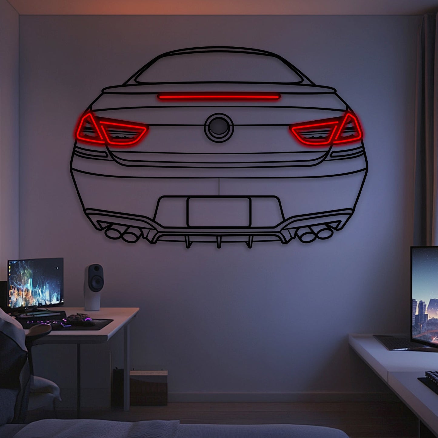 2013 650i Coupe Imola Red Back View Metal Neon Car Wall Art -MTN0245