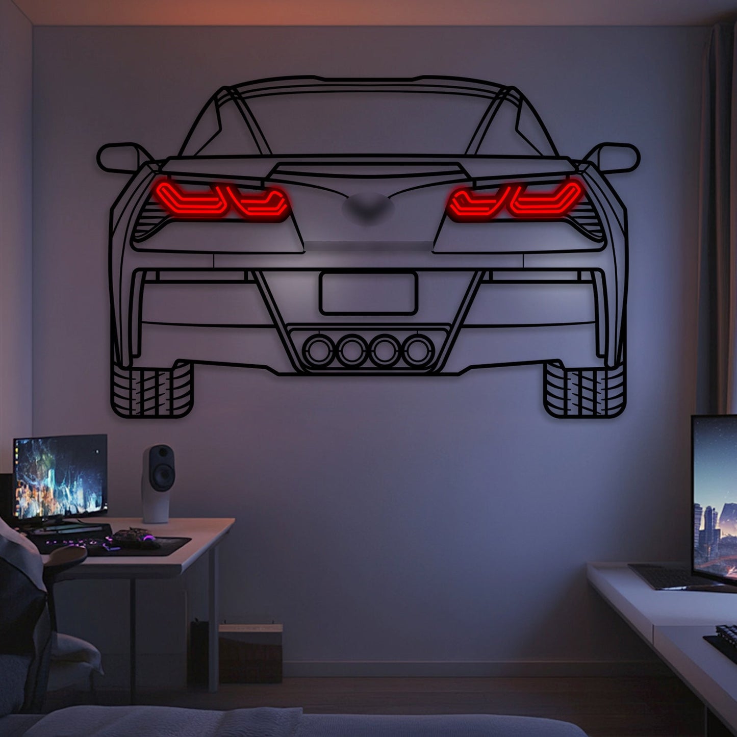 2014 Corvette C7 Z51 Back View Metal Neon Car Wall Art -MTN0257