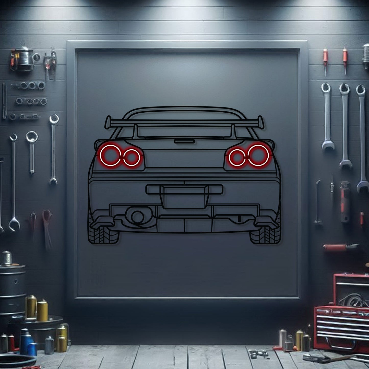 GT-R R34 Back View Metal Neon Car Wall Art - MTN0095