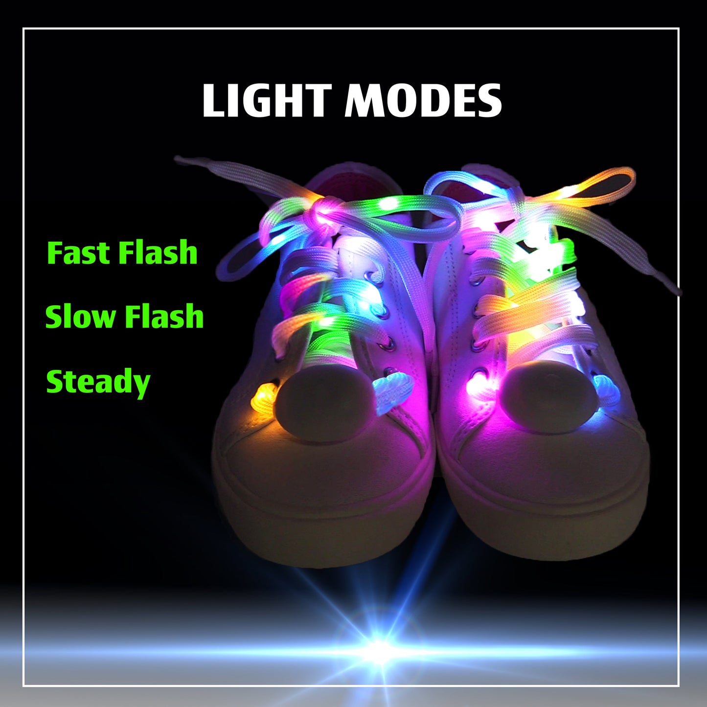 |4 Pairs| 5 Color Flashing LED Light Up Shoe Laces Glow in the Dark White Tie Shoelaces for Sneakers, Skates, 45 inch