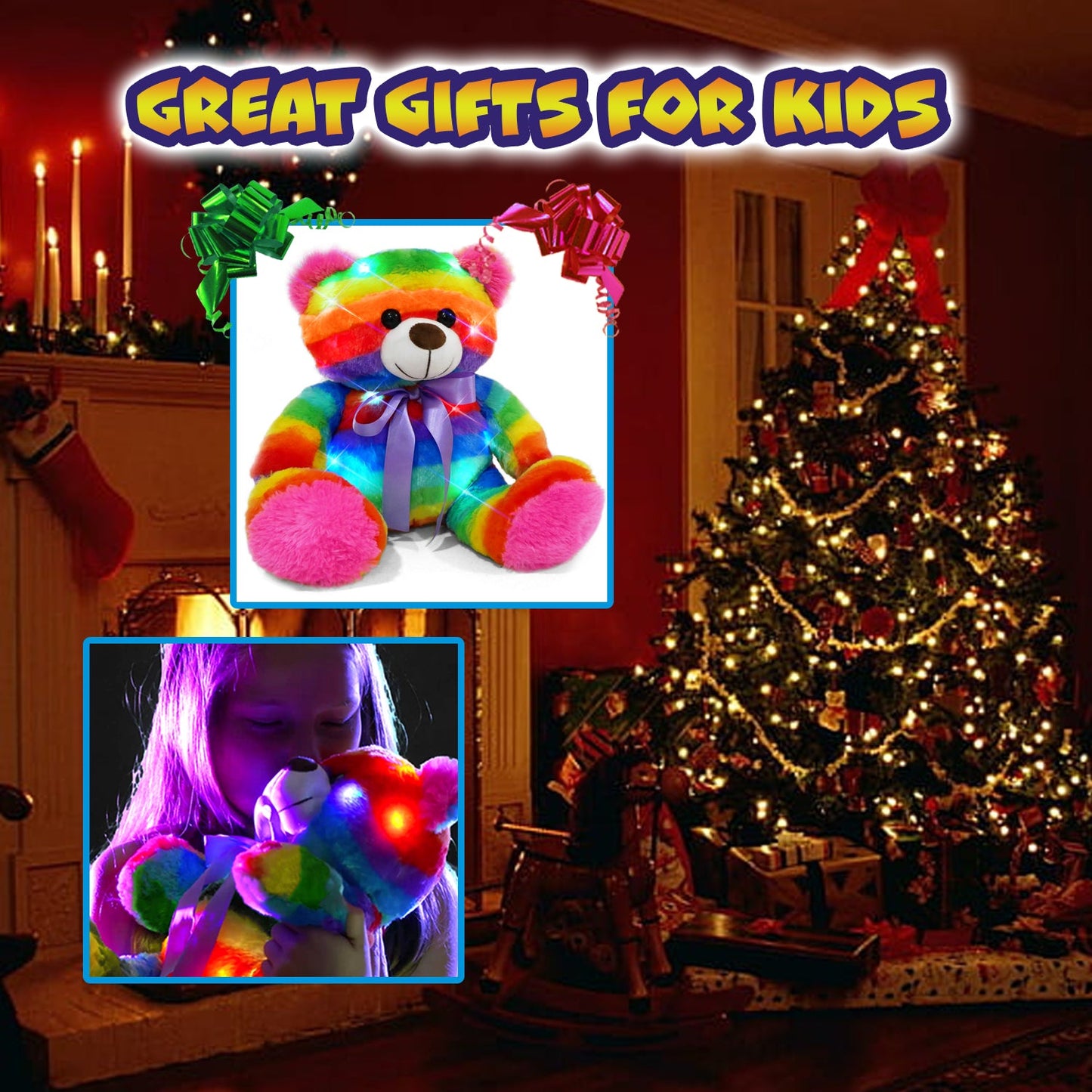Rainbow Lites Teddy Bear Glow Plush LED Night Light Up Stuffed Animal (16 inch)