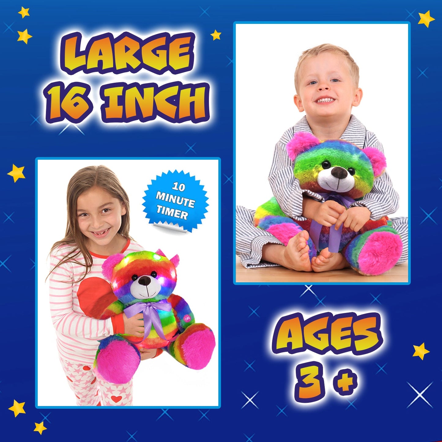 Rainbow Lites Teddy Bear Glow Plush LED Night Light Up Stuffed Animal (16 inch)