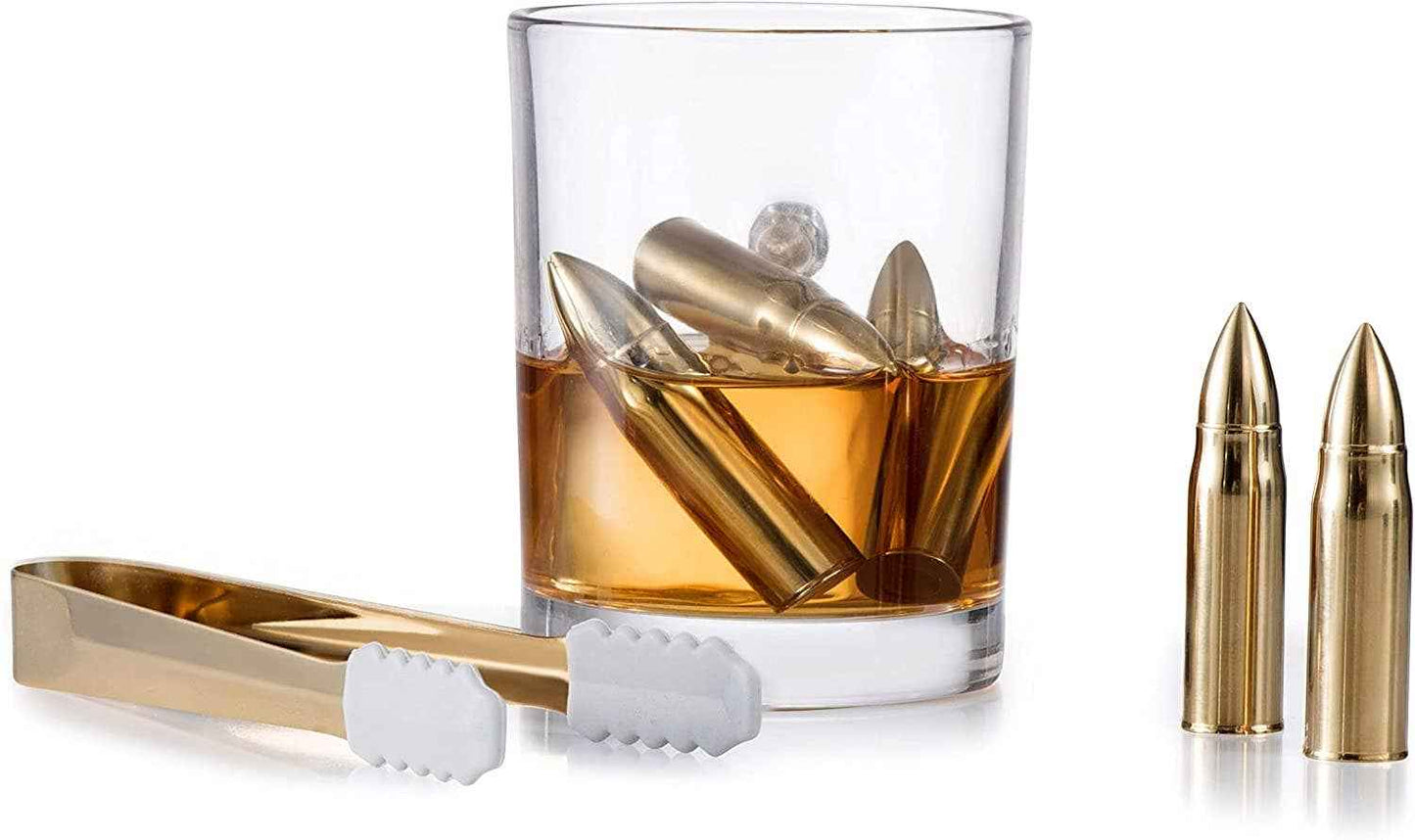 Set of 6 Gold Chilling Stones, and Ice Tong  in Gift Box