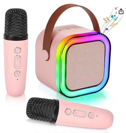 Kids Mini Karaoke Voice Changer Portable Bluetooth Speaker plus 2 Wireless Microphones