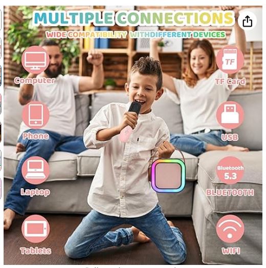 Kids Mini Karaoke Voice Changer Portable Bluetooth Speaker plus 2 Wireless Microphones