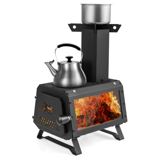Patented Portable Wood Camping Burning Stove Heater Tabletop Fire Pit with 2 Cooking Positions