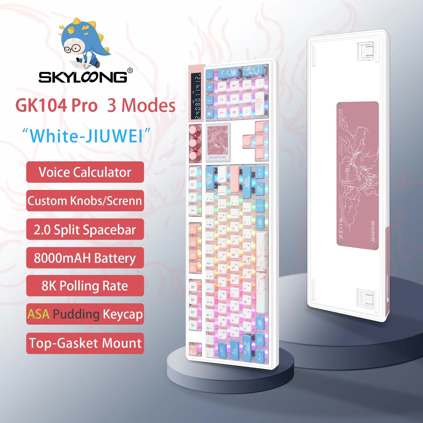 Wireless Mechanical Keyboard with 3.0 Screen 3 Knobs Hot-Swappable Silent Switch PBT keycaps