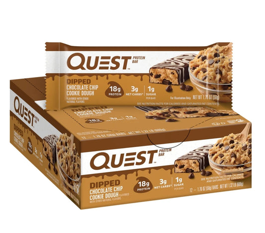 QUEST PROTEIN BARS DIPPED CHOCOLATE CHIP COOKIE DOUGH 12PACK