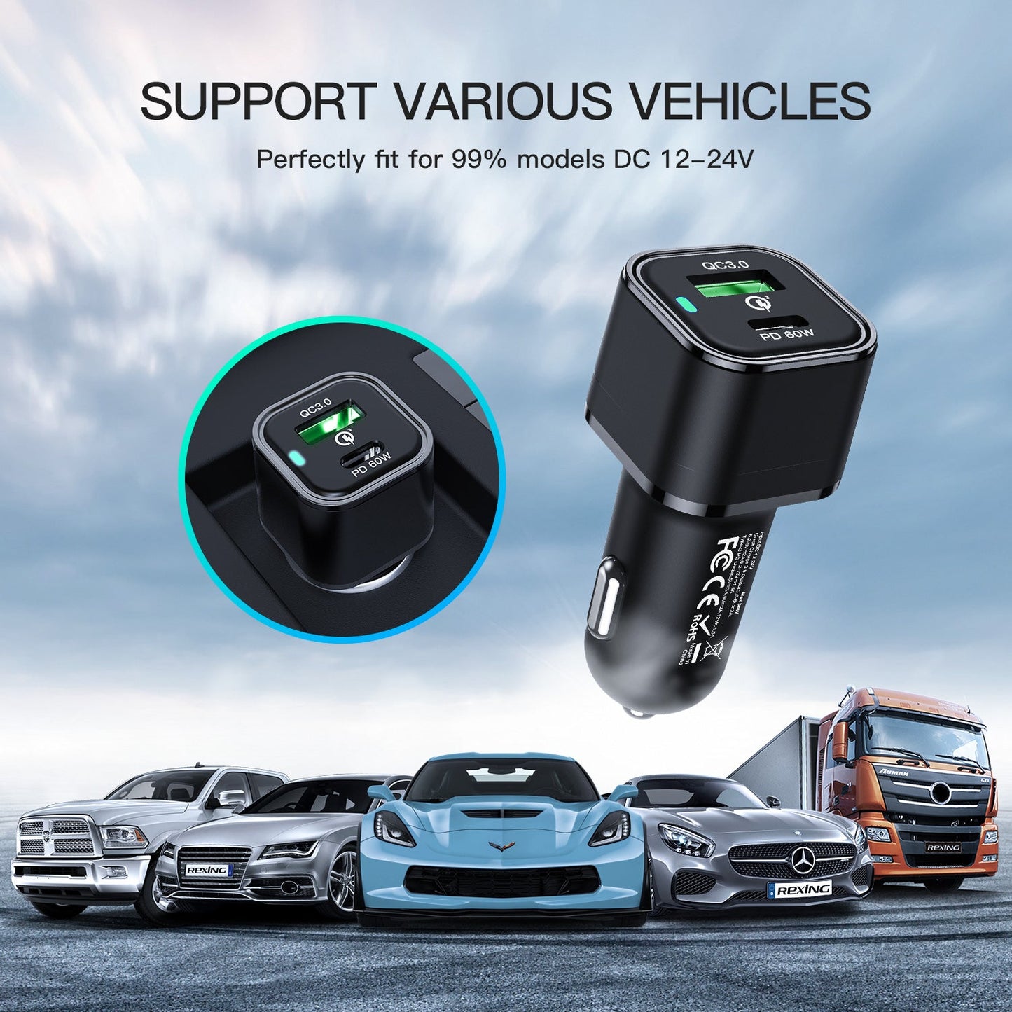 REXING JETSPEED Black 78W PowerDelivery+ USB-C/USB Car Charger