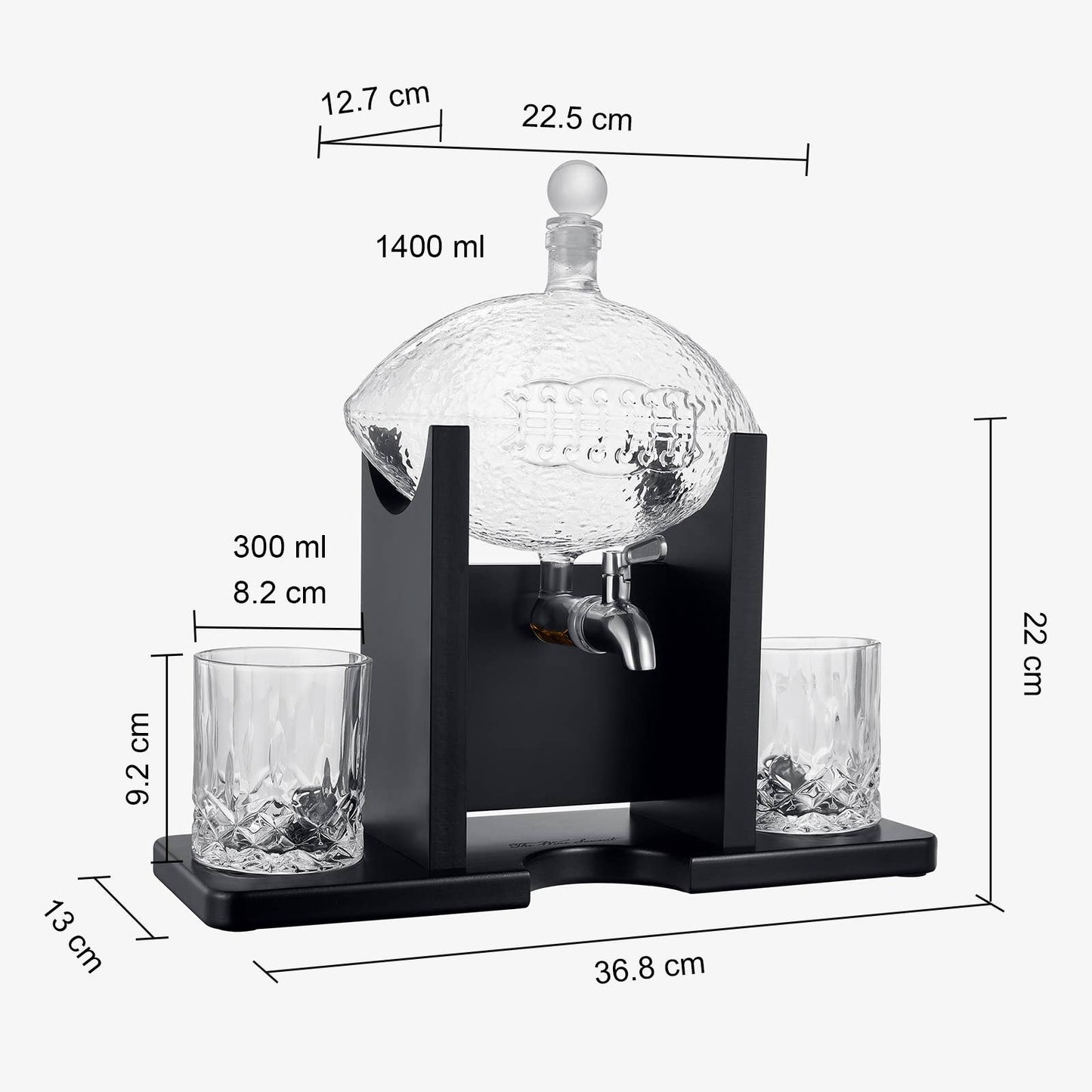 Football Decanter Set with 2 Whiskey & Wine Glasses | 1400mL