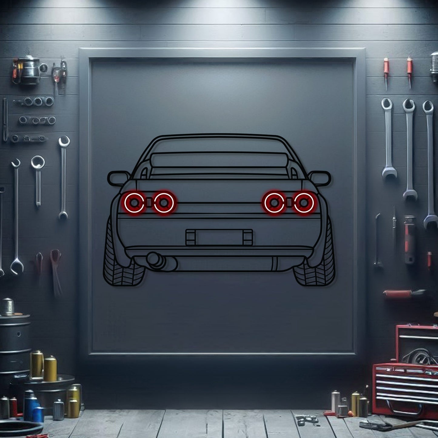 GT-R R32 Back View Metal Neon Car Wall Art - MTN0094