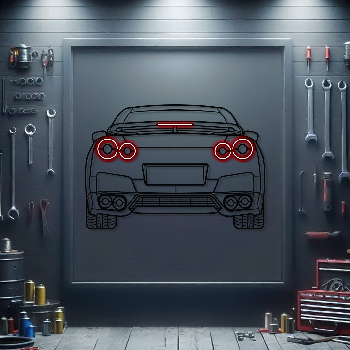 GT-R R35 Back View Metal Neon Car Wall Art - MTN0096