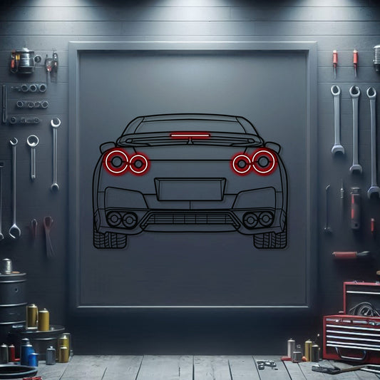 GT-R R35 Back View Metal Neon Car Wall Art - MTN0096